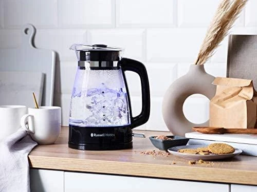 Russell Hobbs Virdulys stiklinis klasikinio dizaino su LED apšvietimu (1,7 l, 2400 W, greito virimo funkcija, optimizuotas stiklinis snapelis, nuimamas dangtis, l