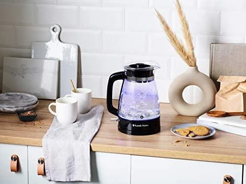 Russell Hobbs Virdulys stiklinis klasikinio dizaino su LED apšvietimu (1,7 l, 2400 W, greito virimo funkcija, optimizuotas stiklinis snapelis, nuimamas dangtis, l