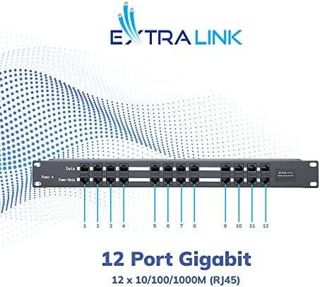 EXTRALINK 12 prievadų pasyvus PoE purkštukas / adapteris 10/100Mbps 12v ~ 48v DC stovas 19"