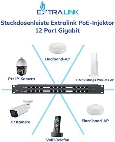 EXTRALINK 12 prievadų pasyvus PoE purkštukas / adapteris 10/100Mbps 12v ~ 48v DC stovas 19"