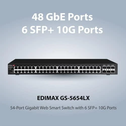 Šakotuvas EDIMAX 54 prievadų Gigabit Web Smart jungiklis su 6 SFP+ 10G prievadais