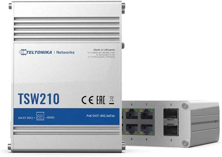 Šakotuvas Teltonika | Jungiklis | TSW210 | Nevaldomas | Tvirtinama prie sienos | Gigabit Ethernet (vario) jungtys kiekis 8 | SFP jungtys kiekis 2 | 24 mėn.