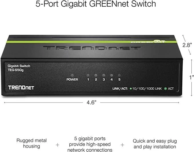 TRENDNET 5 prievadų Gigabit GREENnet jungiklis / metalinis dėklas