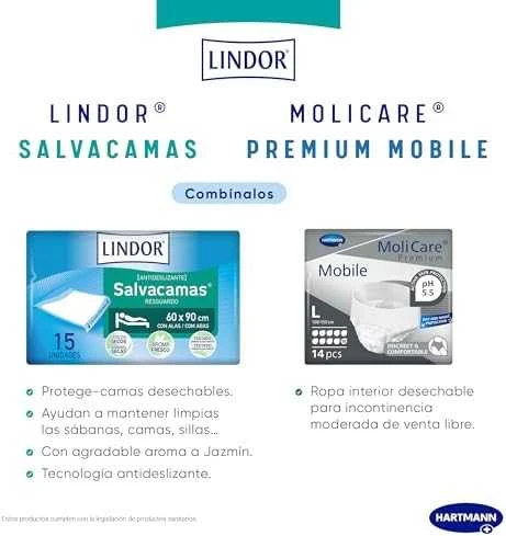 HARTMANN Lindor Bed Saving Soaker paklotas su užlenkiamais galais 60x180cm 15 vienetų