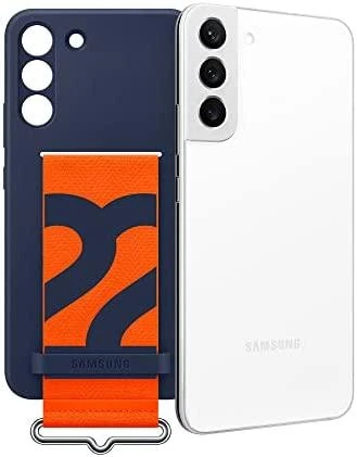 Dėklas GS906TWE silikoninis dangtelis su dirželiu, skirtas Samsung Galaxy S22 Plus Baltas (Mėlyna)