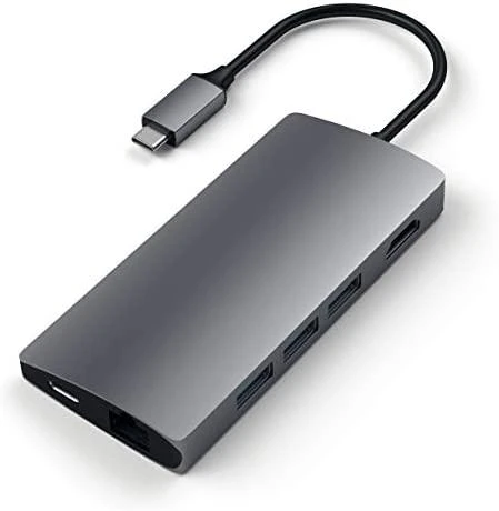 „Satechi Aliumini Adapteris V2 USB-C“ (USB-C, 3x USB-A, 4K HDMI, mikro / SD kortelių skaitytuvas, Ethernet) (pilka erdvė)