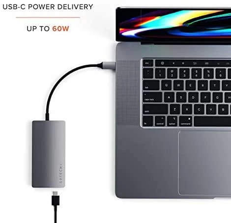 „Satechi Aliumini Adapteris V2 USB-C“ (USB-C, 3x USB-A, 4K HDMI, mikro / SD kortelių skaitytuvas, Ethernet) (pilka erdvė)