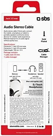 SBS mobilusis SBS AUX kabelis, 3,5 mm kairysis 3,5 mm kairysis (1,5 m), juodas