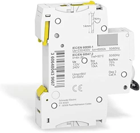 Schneider Electric grandinės pertraukiklis 1P B 6A 6kA AC iC60N - A9F03106