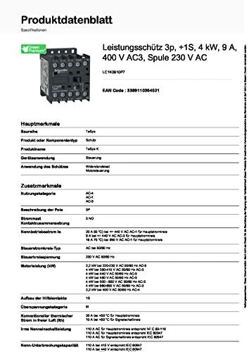 Schneider Electric Schneider maitinimo kontaktorius 3P 9A 230V AC 1NO 0R - LC1K0910P7