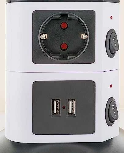Schwaiger Steckdosentower 7 x Schuko + 2x USB 1,8m