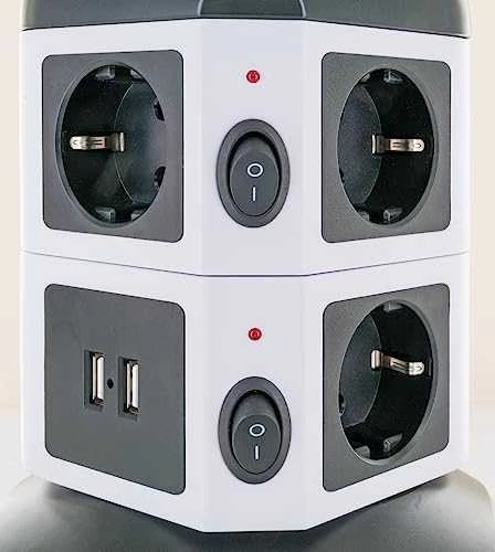 Schwaiger Steckdosentower 7 x Schuko + 2x USB 1,8m