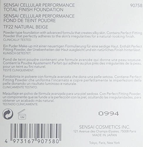 Sensai Kompaktinė pudra apsauganti nuo senėjimo požymių Kanebo Cellular Performance Total Finish Foundation TF22 Natural rusvai gelsvas