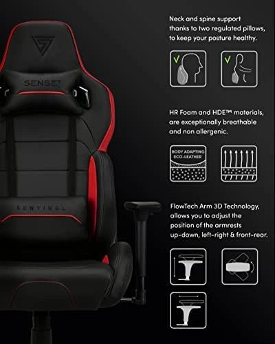 Žaidimų kėdė SENSE7 Sentinel, Raudona (odinė)