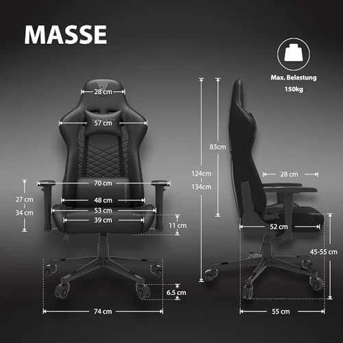 Žaidimų kėdė SENSE7 Spellcaster, Juoda (odinė)