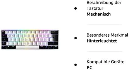 Sharkoon SKILLER SGK50 S4 žaidimų klaviatūra su raudonais jungikliais - 60% išdėstymas, raudoni hot-swap jungikliai, RGB apšvietimas, QWERTZ išdėstymas, baltas-juodas