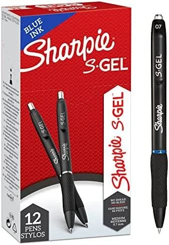 Sharpie S-Gel, ištraukiamas gelinis rašiklis, mėlynas, juodas, vidutinio dydžio, 0,7 mm, dėžutė
