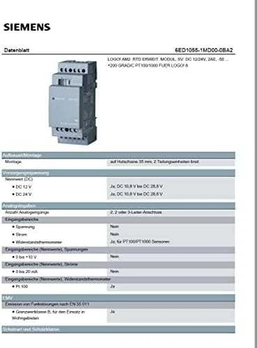 Siemens AM2 RTD modulis 6ED1055-1MD00-0BA2 specifikacija