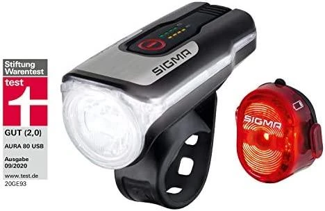 SIGMA AURA 80 USB priekinis žibintas + NUGGET II galinis žibintas