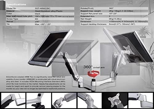 Laikiklis SST-ARM22BC (SST-ARM22BC) „SilverStone“ laikrodžio stalas su 2 monitoriais
