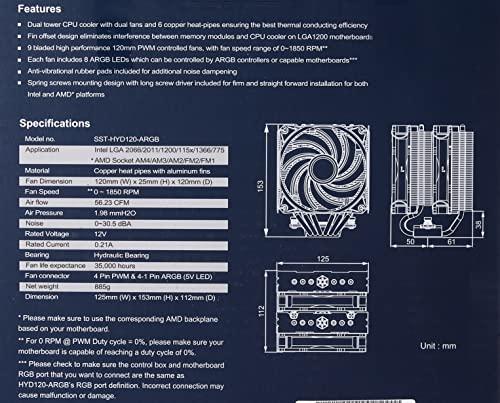 SilverStone SST–HYD120–ARGB–V2, AR8 cooler CPU – 92mm