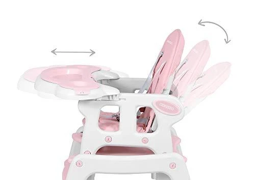 Ricokids Rožinė 5-in-1 kūdikio maitinimo kėdutė, daugiafunkcinė maitinimo kėdutė su reguliuojamu padėklu, supamoji kėdutė, paaukštinimas, vaikiška kėdutė 6-36 mėnesiams