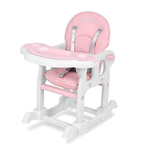 Ricokids Rožinė 5-in-1 kūdikio maitinimo kėdutė, daugiafunkcinė maitinimo kėdutė su reguliuojamu padėklu, supamoji kėdutė, paaukštinimas, vaikiška kėdutė 6-36 mėnesiams