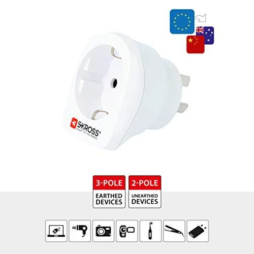 Kelioninis adapteris Skross su suderinamumo piktogramomis