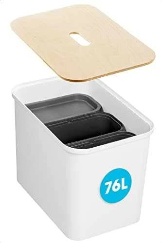 Orthex SmartStore Collect rūšiavimo rinkinys su faneros dangteliu, 76 L, baltas