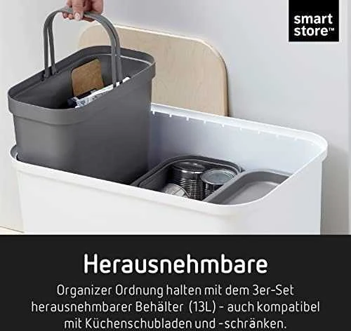 Orthex SmartStore Collect rūšiavimo rinkinys su faneros dangteliu, 76 L, baltas