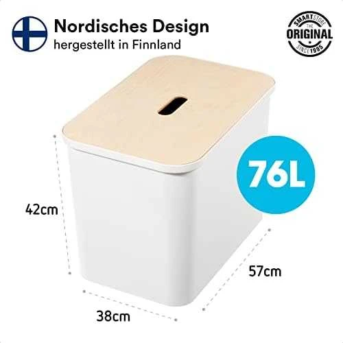 Orthex SmartStore Collect rūšiavimo rinkinys su faneros dangteliu, 76 L, baltas