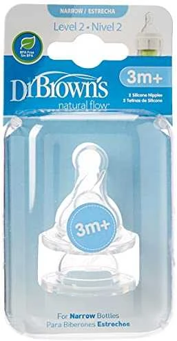 DR. BROWN'S žindukai 3-6 mėn., silikoniniai, siauru kakleliu, 2 vnt., 322-INTL