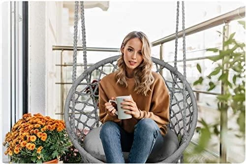 Boho pakabinamas krėslas -sūpynės su pagalve, pilka