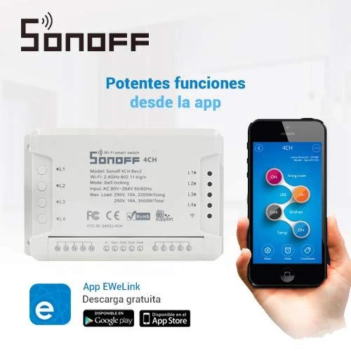 Sonoff 4-kanalų išmani relė valdoma WiFi - 230VAC 2200W