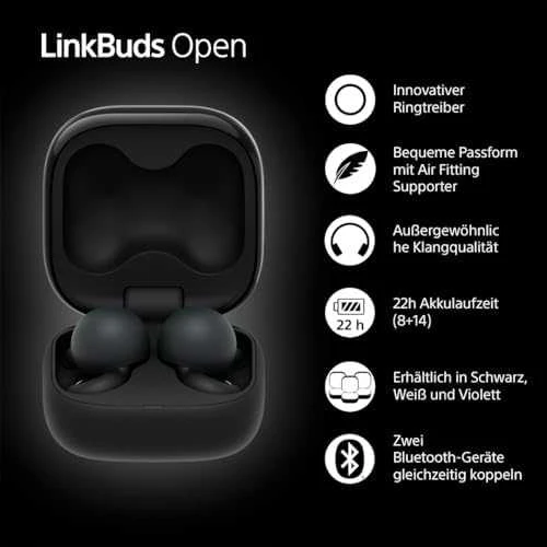 Ausinės Sony LinkBuds Open, Juodos spalvos