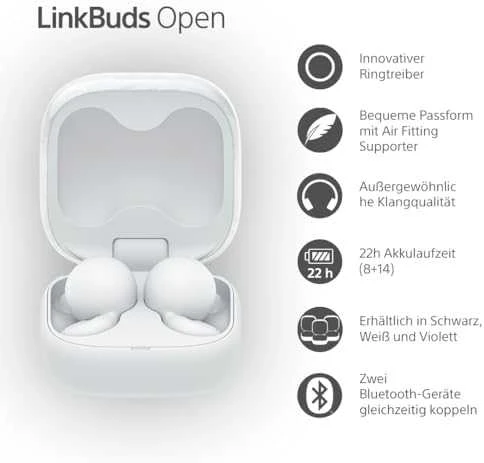 Ausinės Sony LinkBuds Open, Baltos spalvos