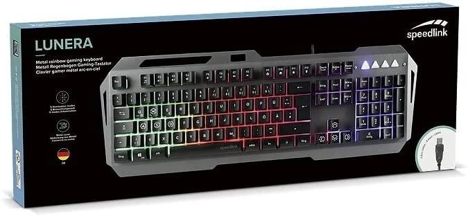 Speedlink LUNERA metalinė vaivorykštinė žaidimų klaviatūra, 5 režimai, juoda