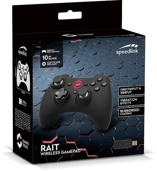 Speedlink – „Rait“ belaidis žaidimų pultas – PC/PS3/Switch/OLED, juodos spalvos, guminis
