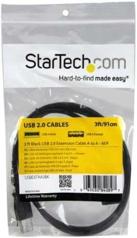 Kabelis USB StarTech USB-A - USB-A 0.9 m Juodas (USBEXTAA3BK)