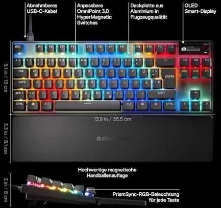 SteelSeries Apex Pro TKL Gen 3 | Klaviatūra žaidimams | su laidu | US | Juodas | USB-C | OmniPoint 3.0 Adjustable HyperMagnetic Switches