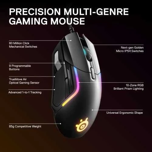 Žaidimų pelė SteelSeries Rival 5, Juodos spalvos