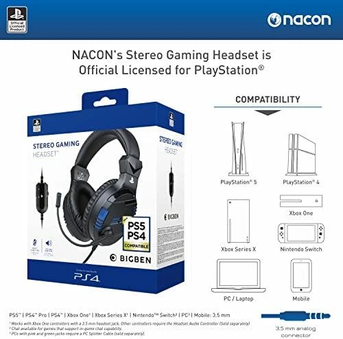 Nacon Big Ben Bigben Interactive PS4OFHEADSETV3 Ausinės be mikrofono ir ausinės su mikrofonu Laisvų rankų įranga Su lankeliu Juoda, Mėlyna