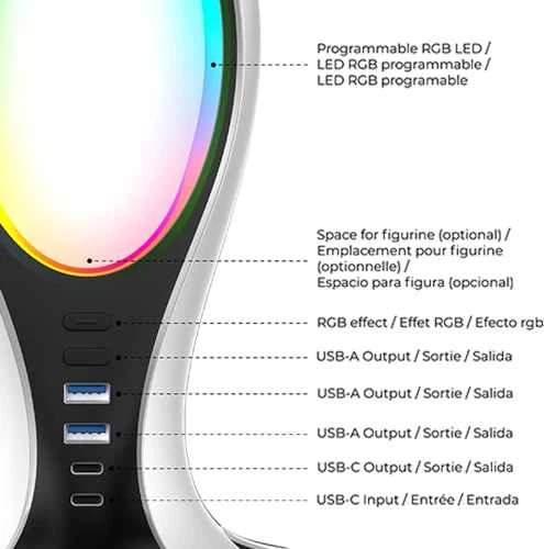 Subsonic Electra 4 in 1 žaidimų ausinių stovas su RGB lempa ir USB šakotuvu