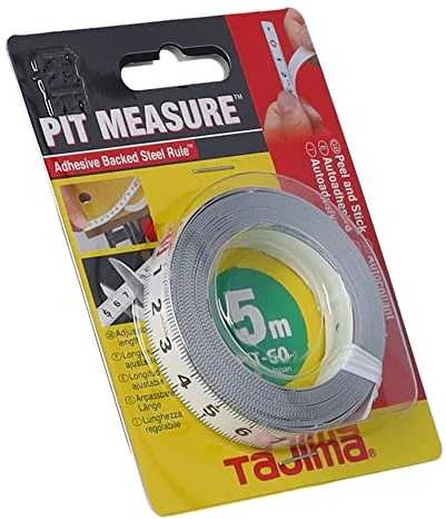 Klijuojama plieninė liniuotė Tajima 5m x 13mm