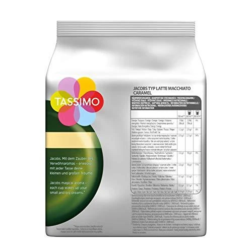 Kavos kapsulės Tassimo Latte Macchiato Caramel (suderinamos su Bosch Tassimo kapsuliniais kavos aparatais), 8+8 vnt.