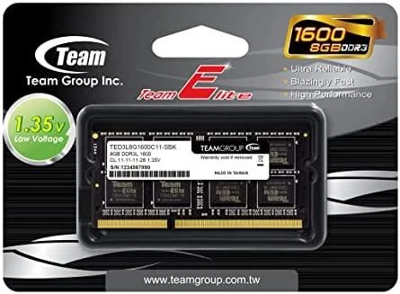 Nešiojamo kompiuterio atmintis Team Group 8GB DDR3L SO-DIMM atminties modulis 1 x 8 GB 1600 MHz