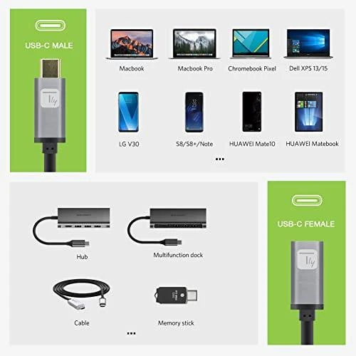TECHLY USB 3.2 Gen 2 USB-C M/F E-Mark Cable 1m Juodas