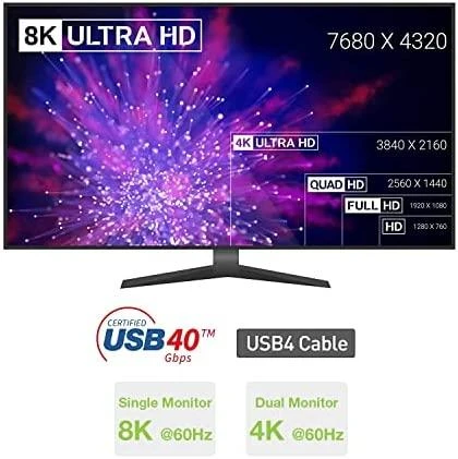 TECHLY USB 4 Gen 3 Type-C laidas M/M E-Mark 8K 40Gbps 100W PD 0,8m
