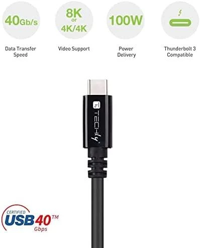 TECHLY USB 4 Gen 3 Type-C laidas M/M E-Mark 8K 40Gbps 100W PD 0,8m