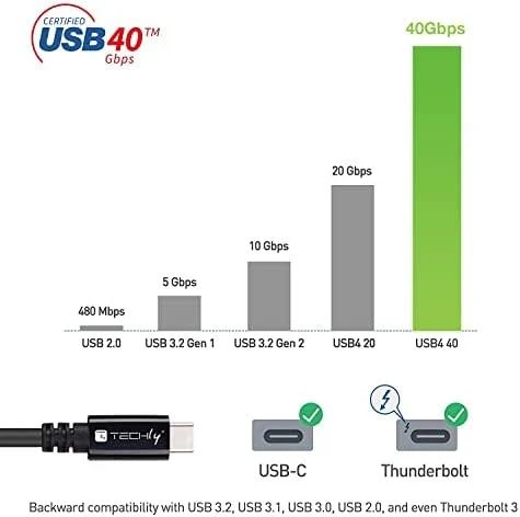 TECHLY USB 4 Gen 3 Type-C laidas M/M E-Mark 8K 40Gbps 100W PD 0,8m
